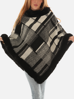 Fur-Trimmed Plaid Poncho