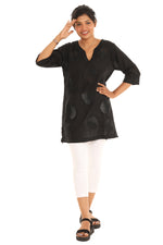 Cotton Embroidered V-Neck Short-Sleeve Tunic