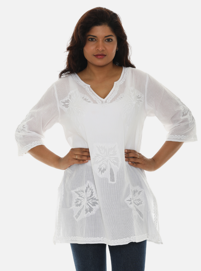 Women's Cotton  Palm Tree Embroidery Tunic