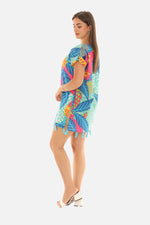 Tropical Print V-Neck Short Sleeves Cover-Up With Tassels
