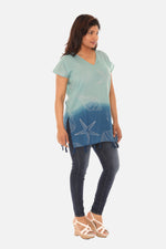 Gold starfish V-Neck Tunic With Tassels