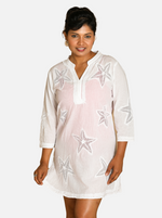 White Star Fish Embroidered Three-Quarter Sleeve Tunic/Cover up