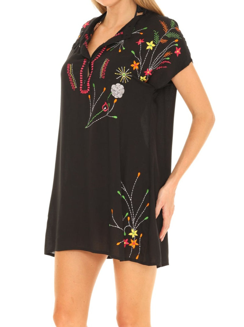 Black floral Embroidered Dress/Tunic - Shoreline Wear, Inc. Black floral Embroidered Dress/Tunic - Shoreline Wear, Inc.