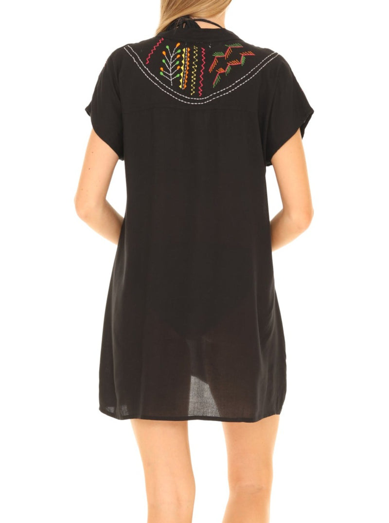 Black floral Embroidered Dress/Tunic - Shoreline Wear, Inc. Black floral Embroidered Dress/Tunic - Shoreline Wear, Inc.