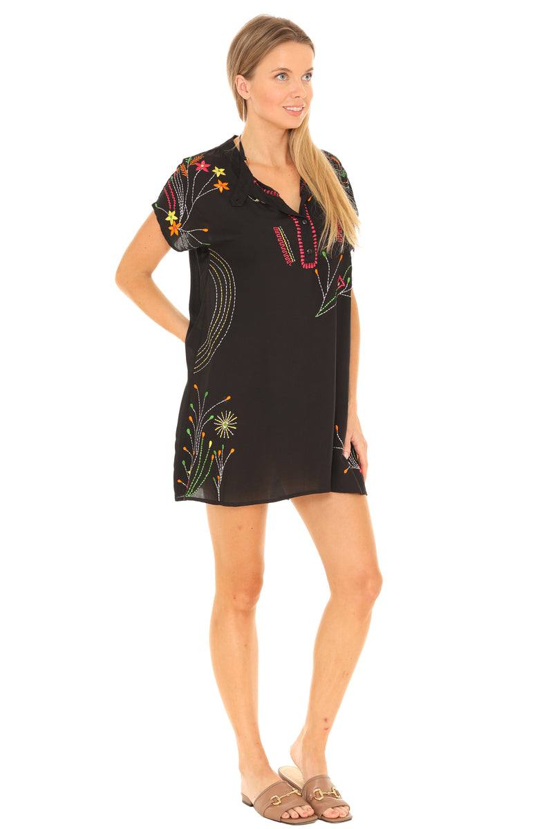 Black floral Embroidered Dress/Tunic - Shoreline Wear, Inc. Black floral Embroidered Dress/Tunic - Shoreline Wear, Inc.