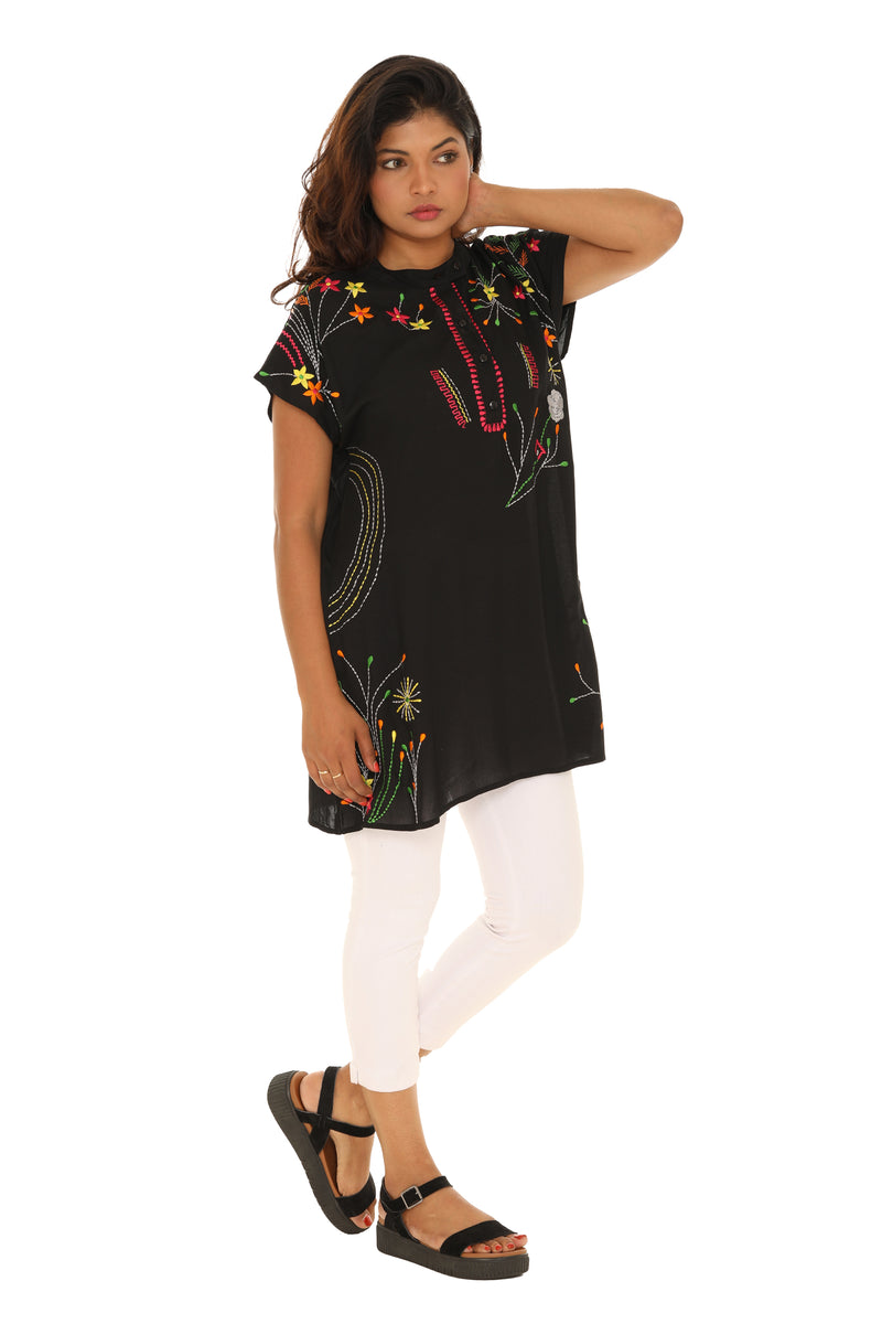 Black floral Embroidered Dress/Tunic - Shoreline Wear, Inc. Black floral Embroidered Dress/Tunic - Shoreline Wear, Inc.