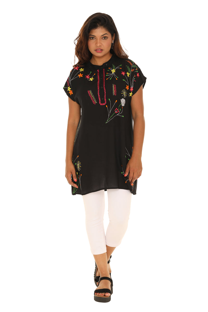 Black floral Embroidered Dress/Tunic - Shoreline Wear, Inc. Black floral Embroidered Dress/Tunic - Shoreline Wear, Inc.