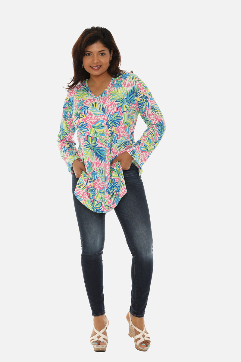 UPF 50+ Printed Women Long Tunic with Both Side Pockets