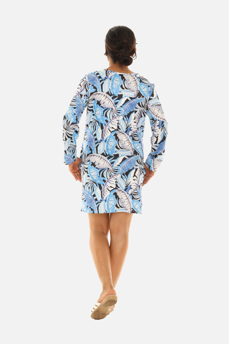 Long Sleeve UPF 50+ Leaf Print Dress M Long Sleeve UPF 50+ Leaf Print Dress M