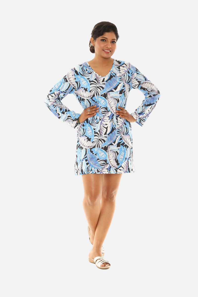 Long Sleeve UPF 50+ Leaf Print Dress