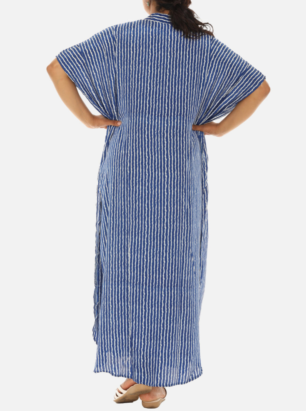 Blue Stripe Pocket Short-Sleeve Caftan