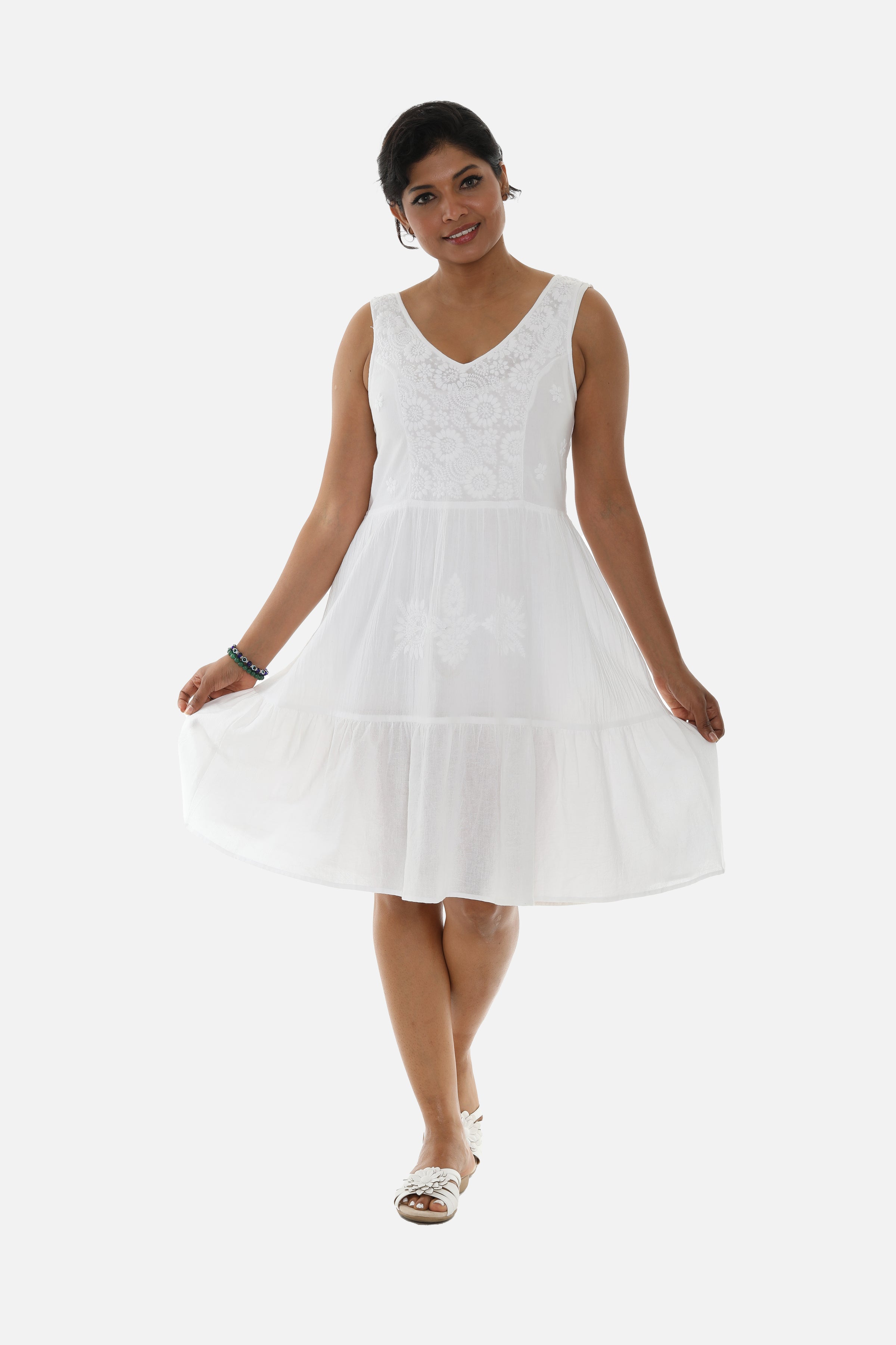 White Cotton Embroidered Dress