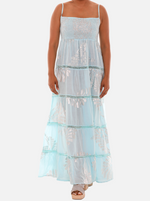 Women's Spagetti Long Dress With Block Leaf Print