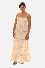 Women's Spagetti Long Dress With Block Leaf Print