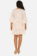 Women's Three-Quarter Sleeves Midi Dress With Block Leaf Print