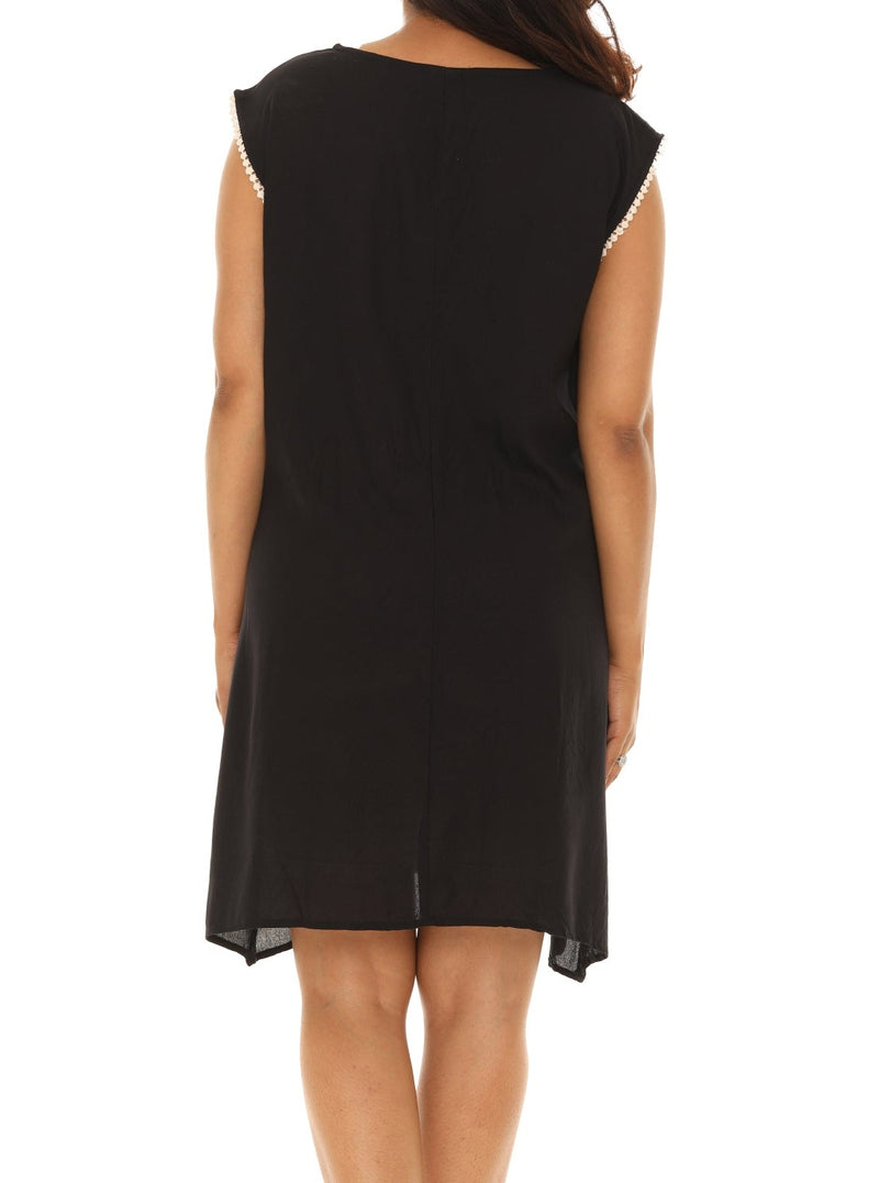 Floral Embroidery Cap Sleeves Dress - S / Black Floral Embroidery Cap Sleeves Dress - S / Black