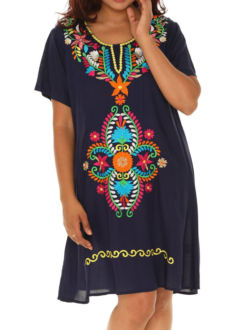 Blue embroidery cotton dress