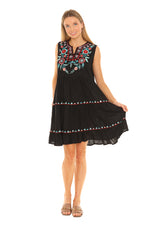 Black & Multi Floral Embroidered Dress