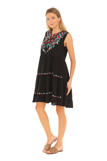 Black & Multi Floral Embroidered Dress - Shoreline Wear, Inc. Black & Multi Floral Embroidered Dress - Shoreline Wear, Inc.