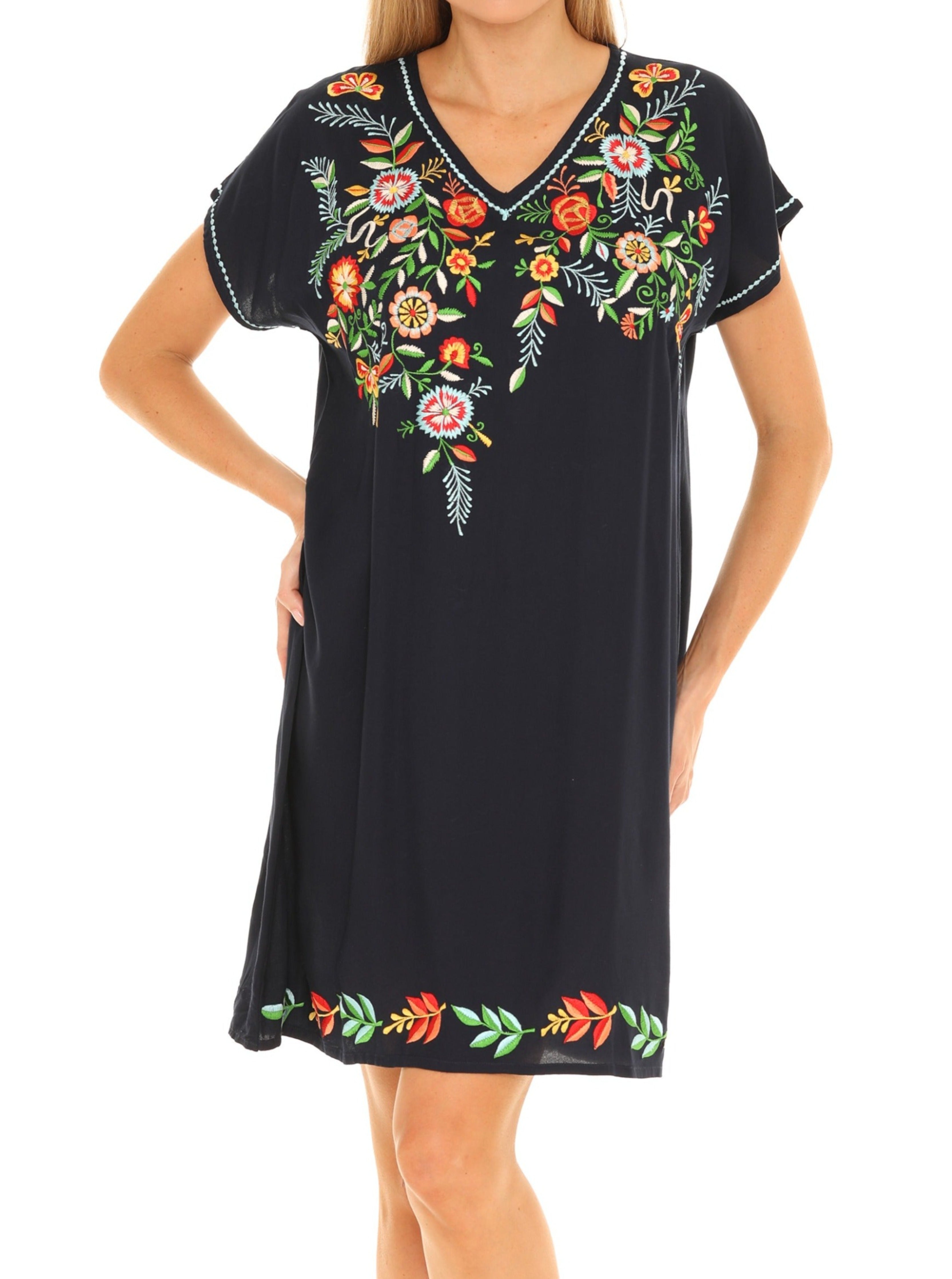 Multi Floral Embroidered Dress M / NAVY Multi Floral Embroidered Dress M / NAVY