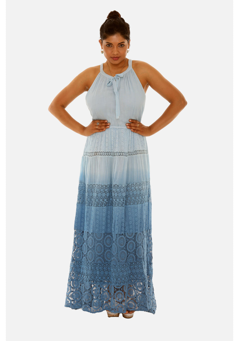 Embroidered Halter Dress S / LIGHT BLUE Embroidered Halter Dress S / LIGHT BLUE