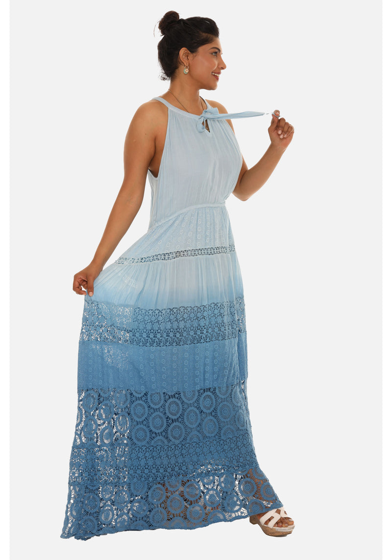 Embroidered Halter Dress S / LIGHT BLUE Embroidered Halter Dress S / LIGHT BLUE