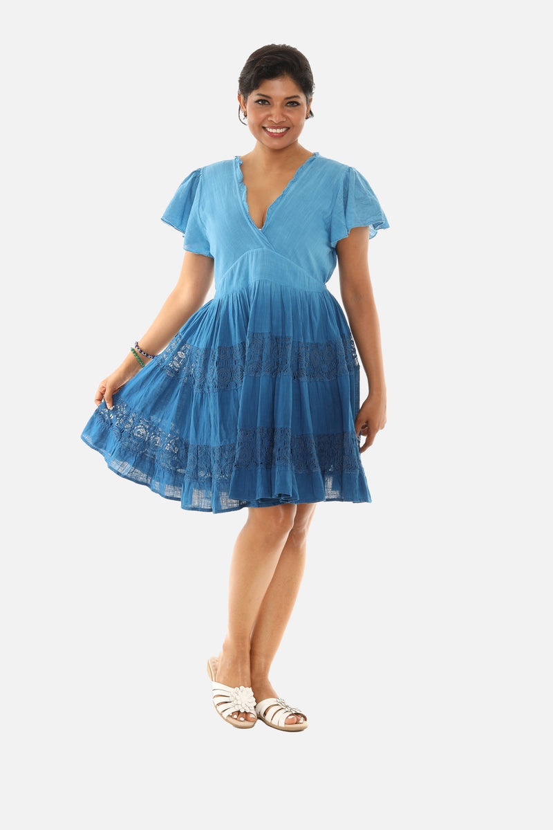 Ombr Lace Flutter-Sleeve Empire-Waist Midi Dress L / BLUE/DARK BLUE Ombr Lace Flutter-Sleeve Empire-Waist Midi Dress L / BLUE/DARK BLUE