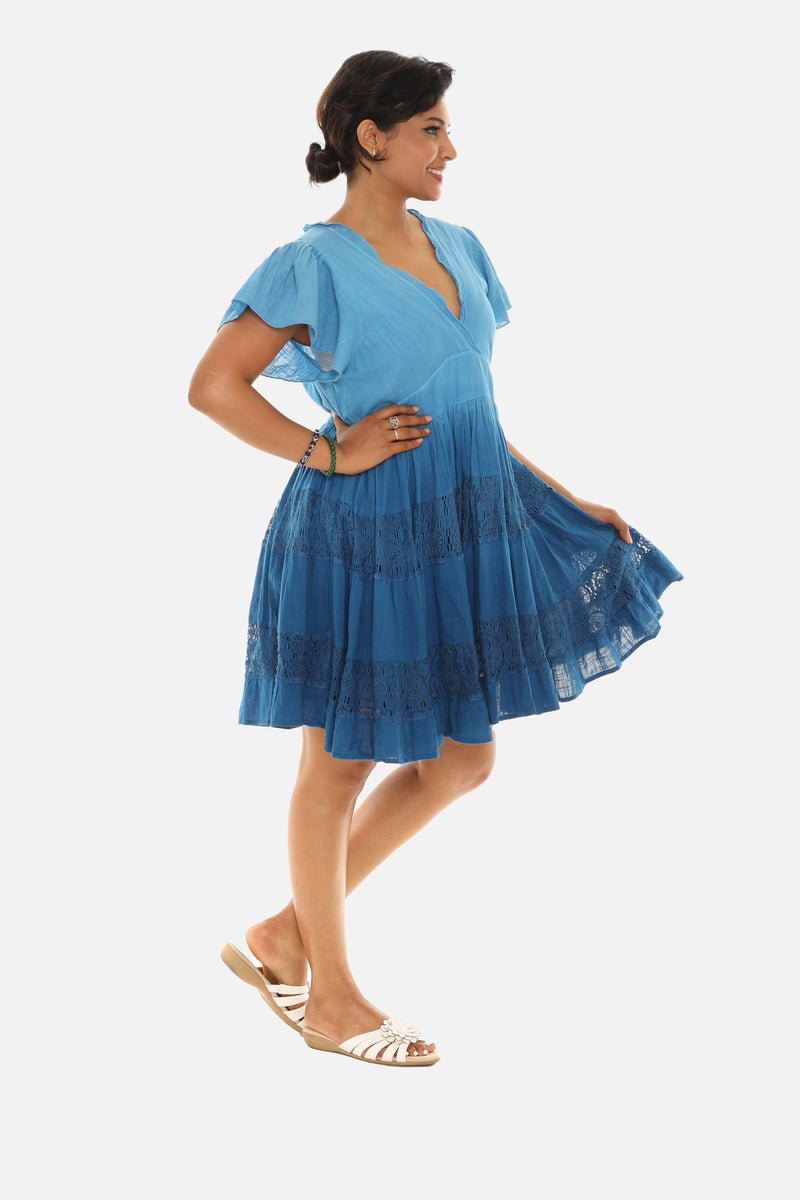 Ombr Lace Flutter-Sleeve Empire-Waist Midi Dress - Shoreline Wear, Inc. Ombr Lace Flutter-Sleeve Empire-Waist Midi Dress - Shoreline Wear, Inc.
