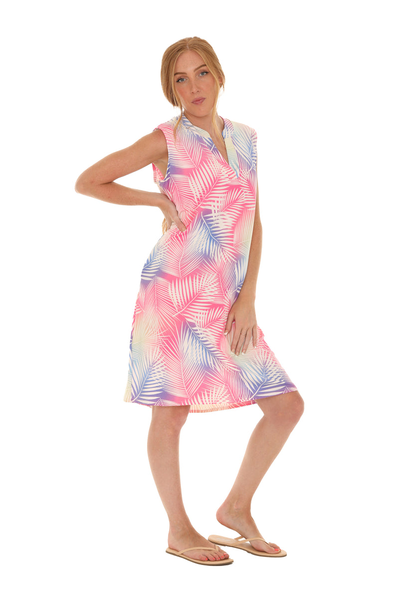 Palm Leaf V-neck print (UPF) dress