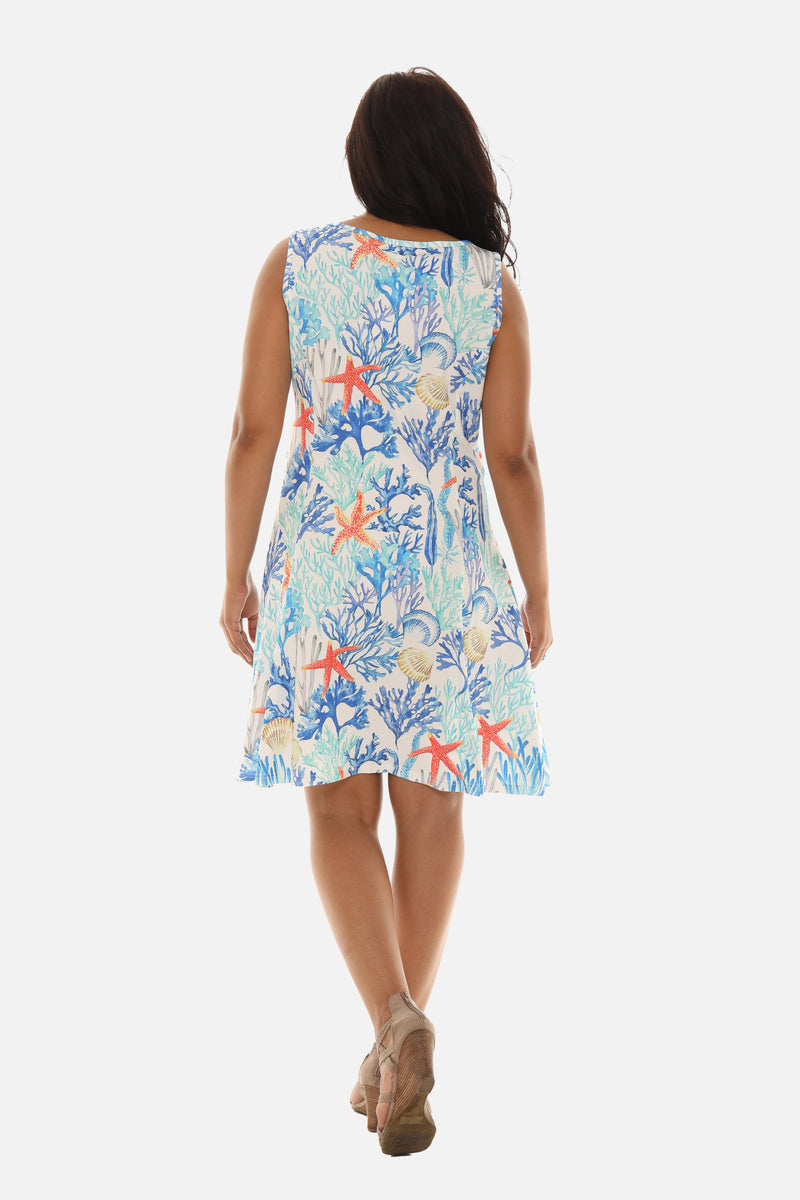 Women's Coral Reef Print Sleeveless Dress.