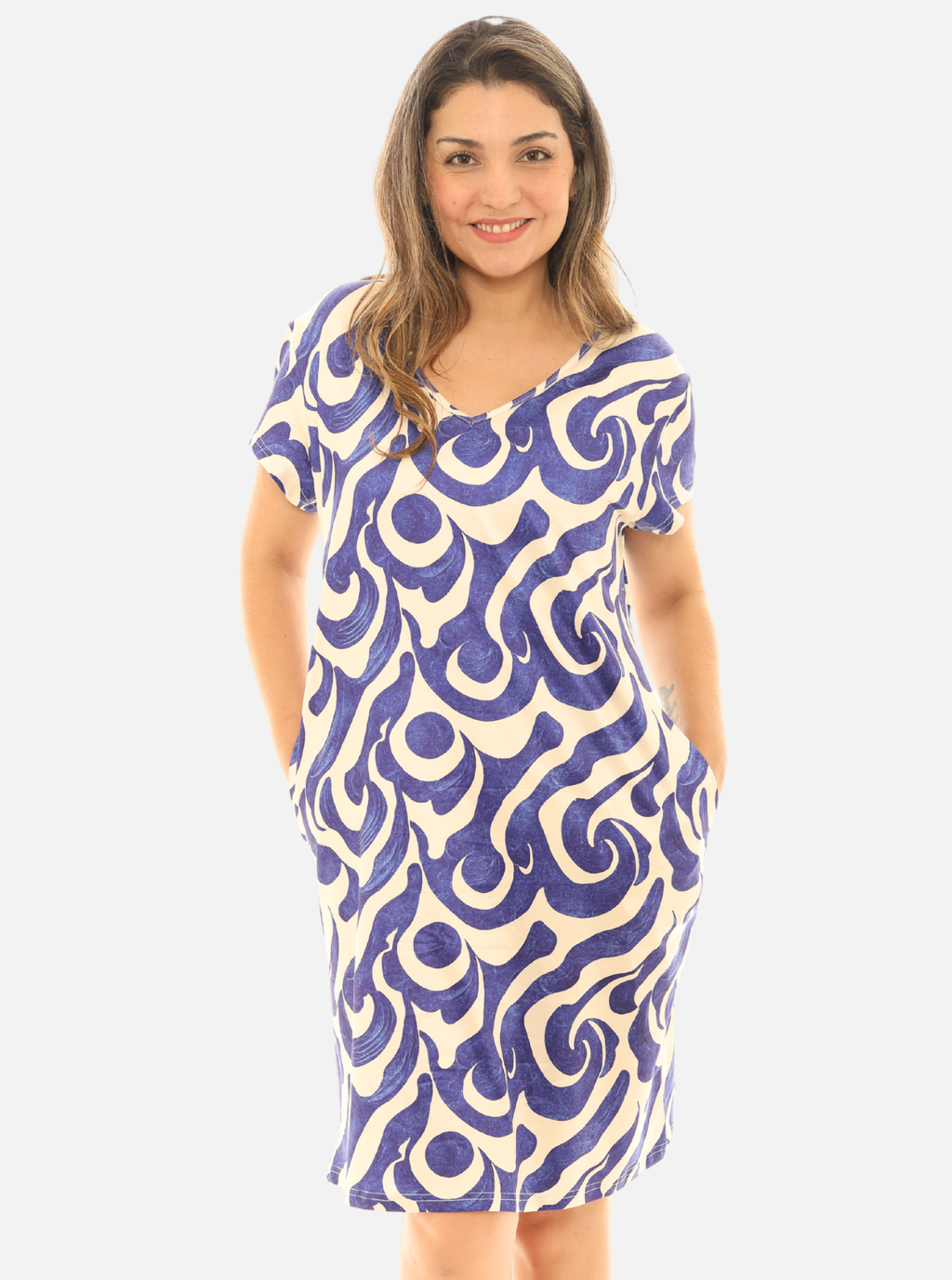 upf dress beach Women’s UPF 50+ Sun Protection Dress – Short sleeve Beach & Casual with Blue Wave Print