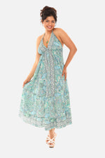 Printed Long Halter Dress with Back Ties.