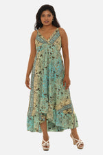 Printed Long Halter Dress with Back Ties.