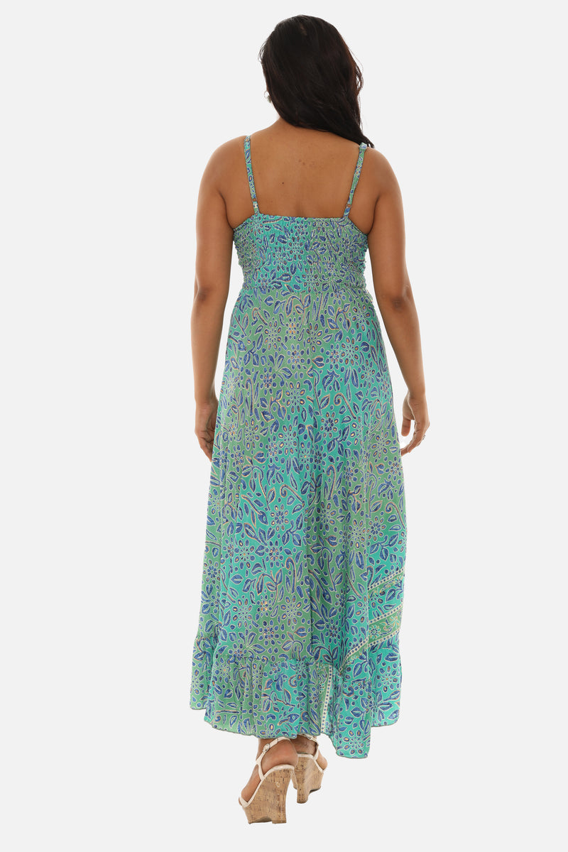 aqua halter dress Printed Long Halter Dress with Back Ties