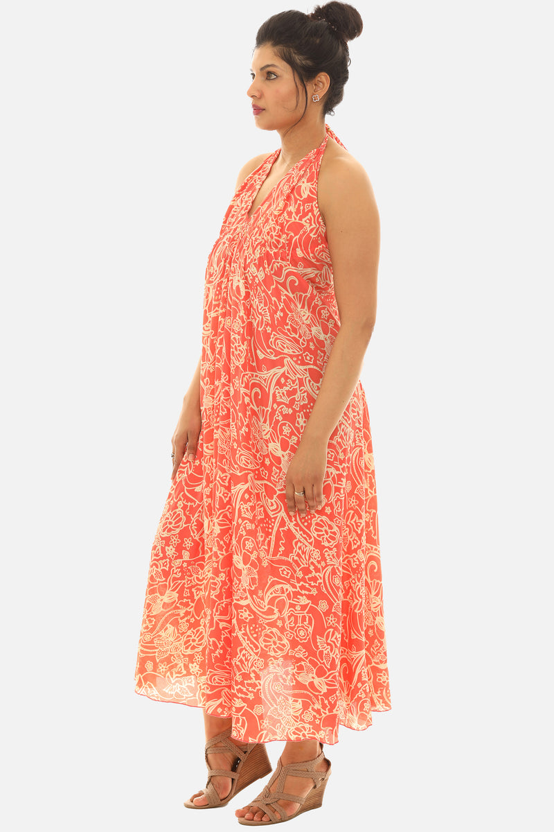 Abstract Paisley Print Halter Neck Sleeveless Maxi Dress