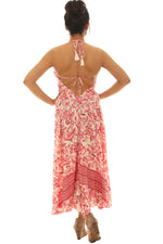 Boho Chic Pink Abstract Floral Halter Neck Maxi Dress