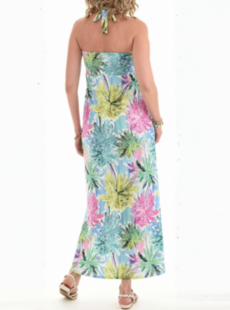 Tropical Print Halter Maxi Dress - Women