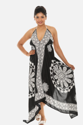 Batik Print Halter Dress with Asymmetrical Hem S/M / White/Blue Batik Print Halter Dress with Asymmetrical Hem S/M / White/Blue