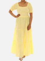 Yellow Crinkle Maxi Dress with Short Sleeves