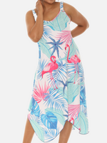 Tropical Chevron Handkerchief Midi Dress For Women