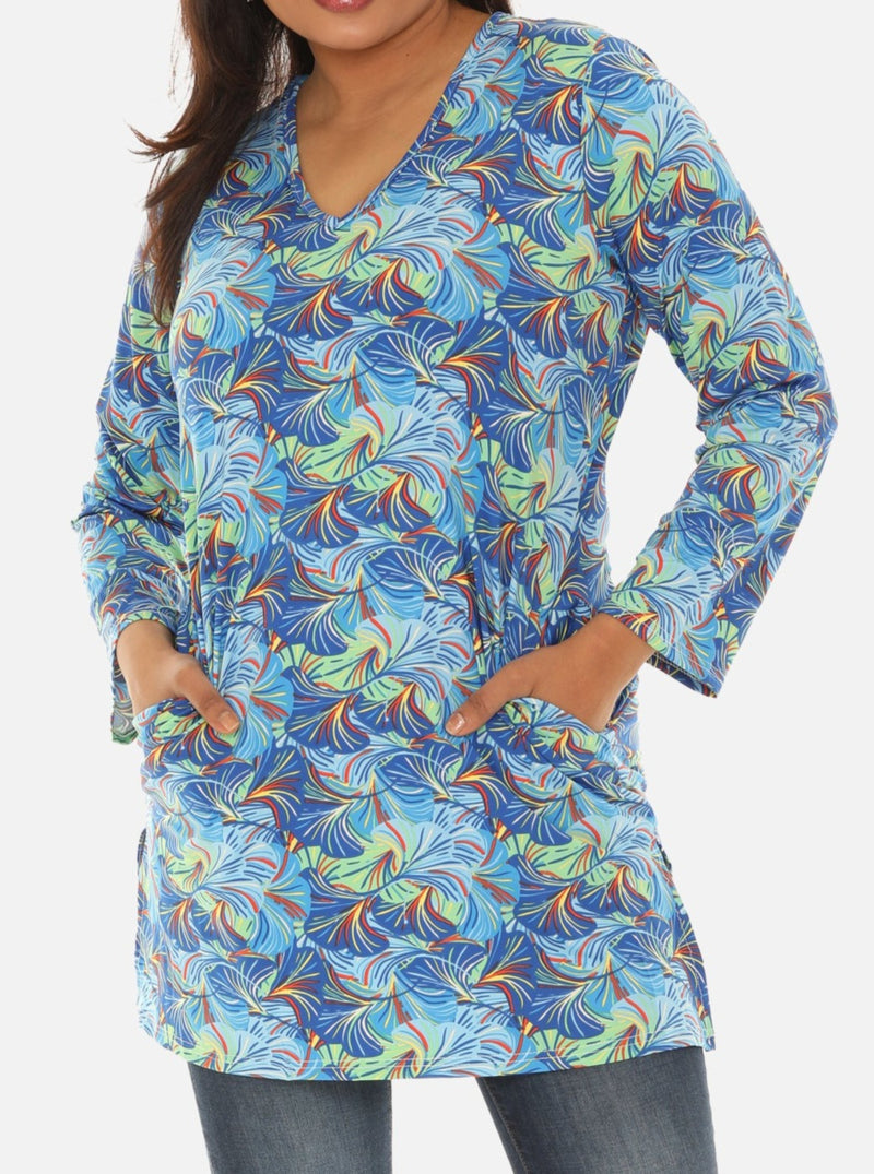 UPF 50+ Printed Women Long Tunic with Both Side Pockets