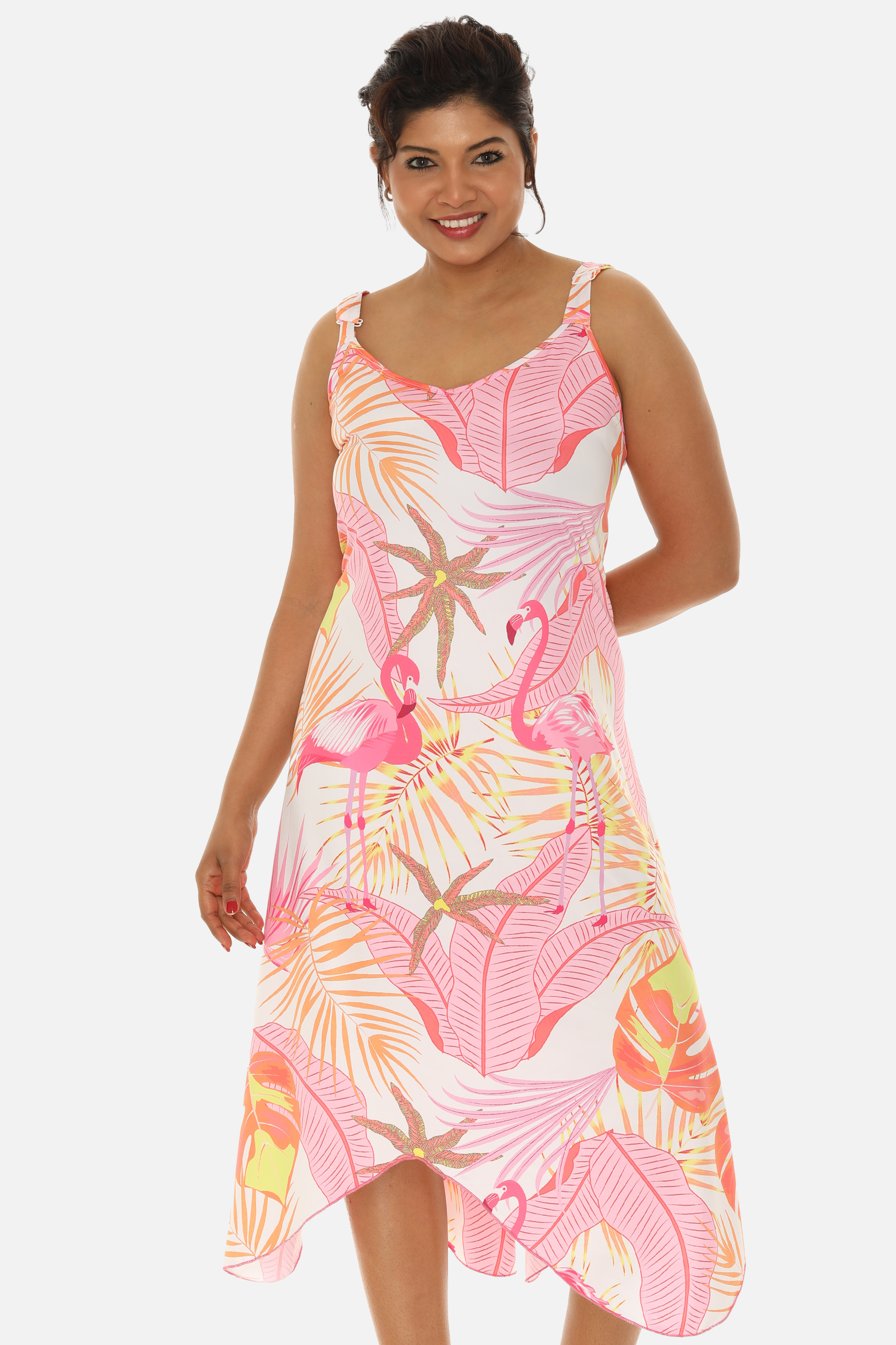 Tropical Chevron Handkerchief Midi Dress For Women