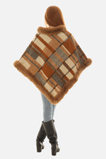 Fur-Trimmed Plaid Poncho