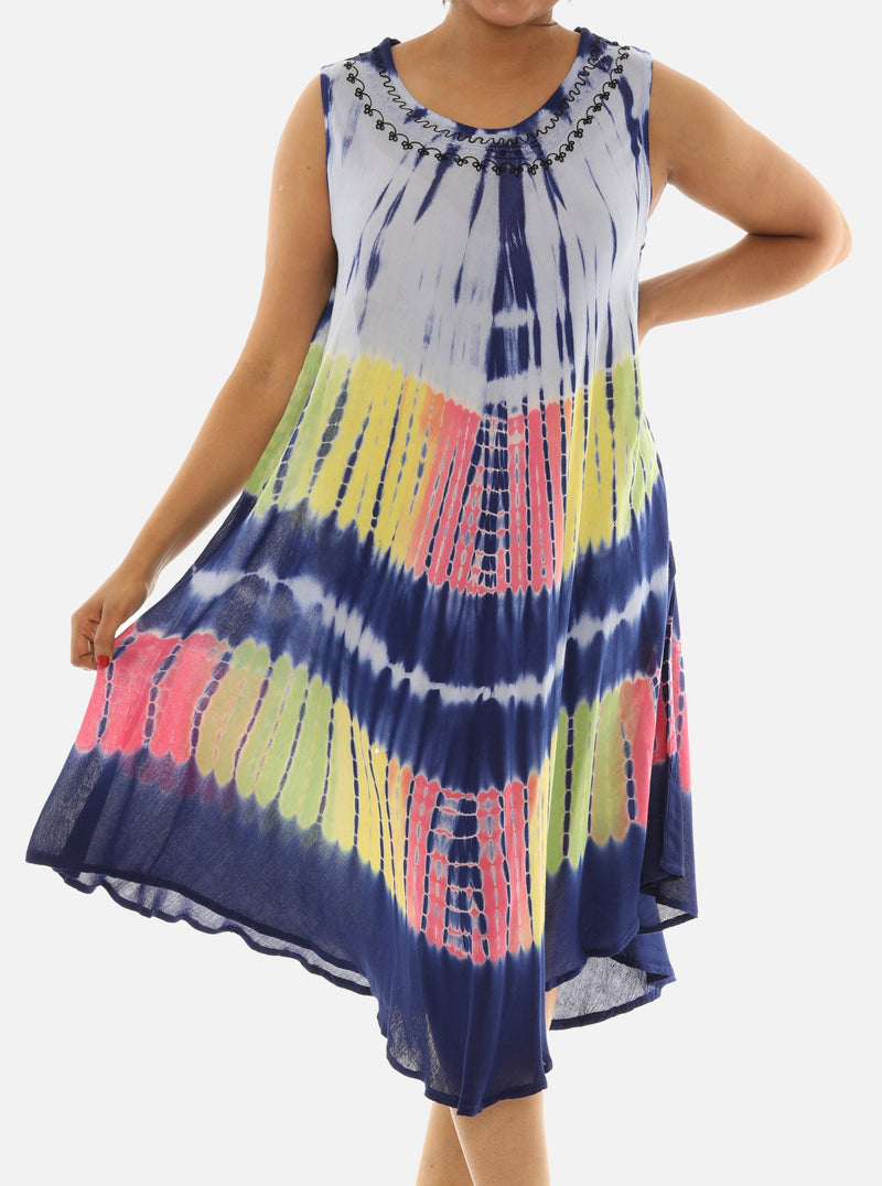Rayon Tie Dye Midi Dress for Women ONE SIZE / Black Rayon Tie Dye Midi Dress for Women ONE SIZE / Black