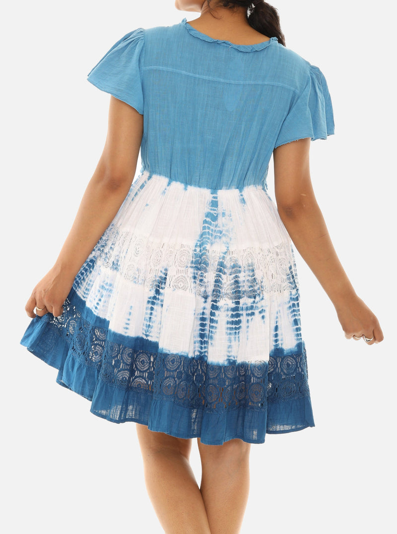 Ombr Lace Flutter-Sleeve Empire-Waist Midi Dress L / BLUE/DARK BLUE Ombr Lace Flutter-Sleeve Empire-Waist Midi Dress L / BLUE/DARK BLUE