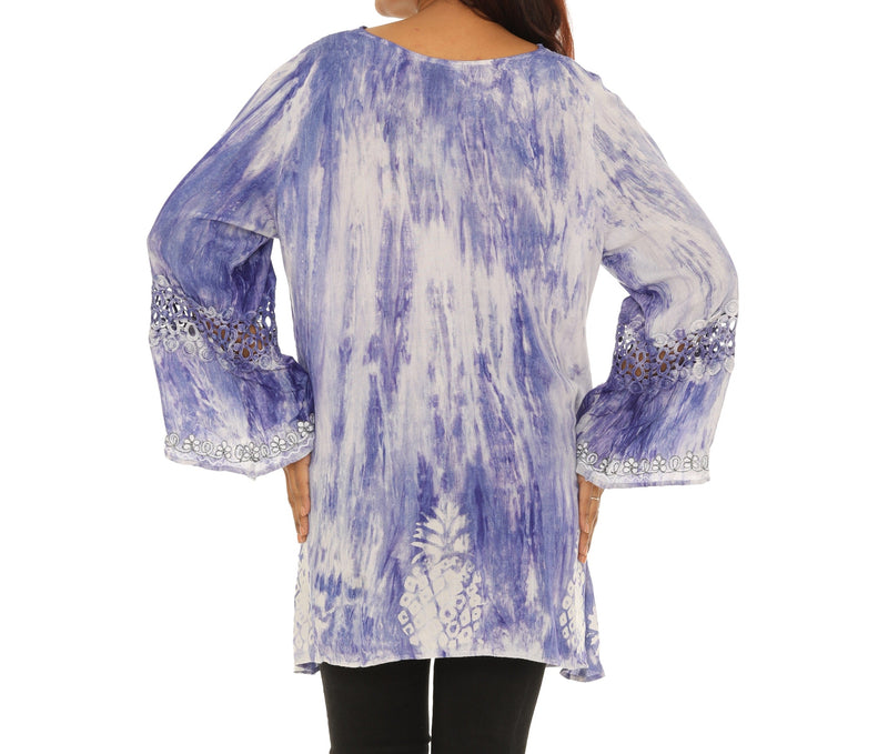 Tie-Dye Lace-Accent V-Neck Tunic