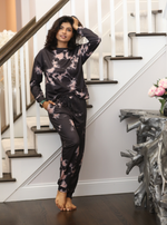 Women’s Black and Pink Tie-Dye Long Sleeve Crewneck Top & Joggers Set
