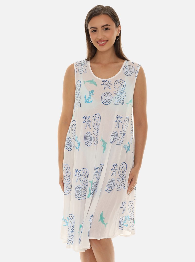 Women Rayon Midi Anchor And Dolphin Print Dress