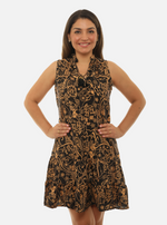 Floral Sleeveless Dress with Keyhole Neck - Tassle Ties