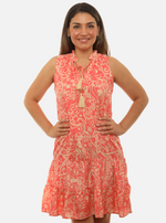 Floral Sleeveless Dress with Keyhole Neck - Tassle Ties